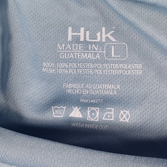 Huk Fishing T-Shirt Mens Large Performance Blue Crew Outdoor Short Sleeve - Picture 8 of 10